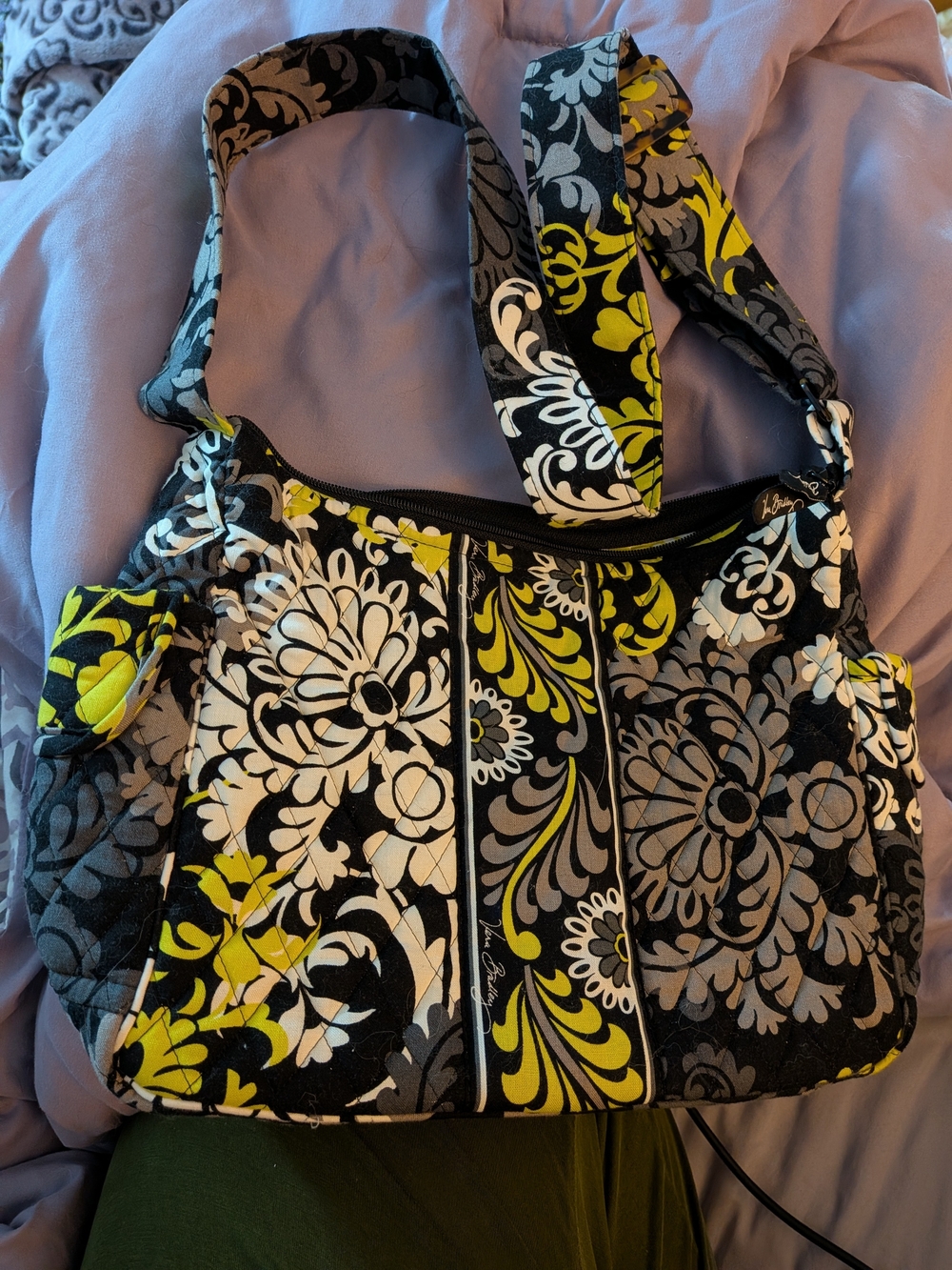 Vera Bradley Quilted Shoulder Bag - Black, White & Yellow Accents - Picture 5 of 10